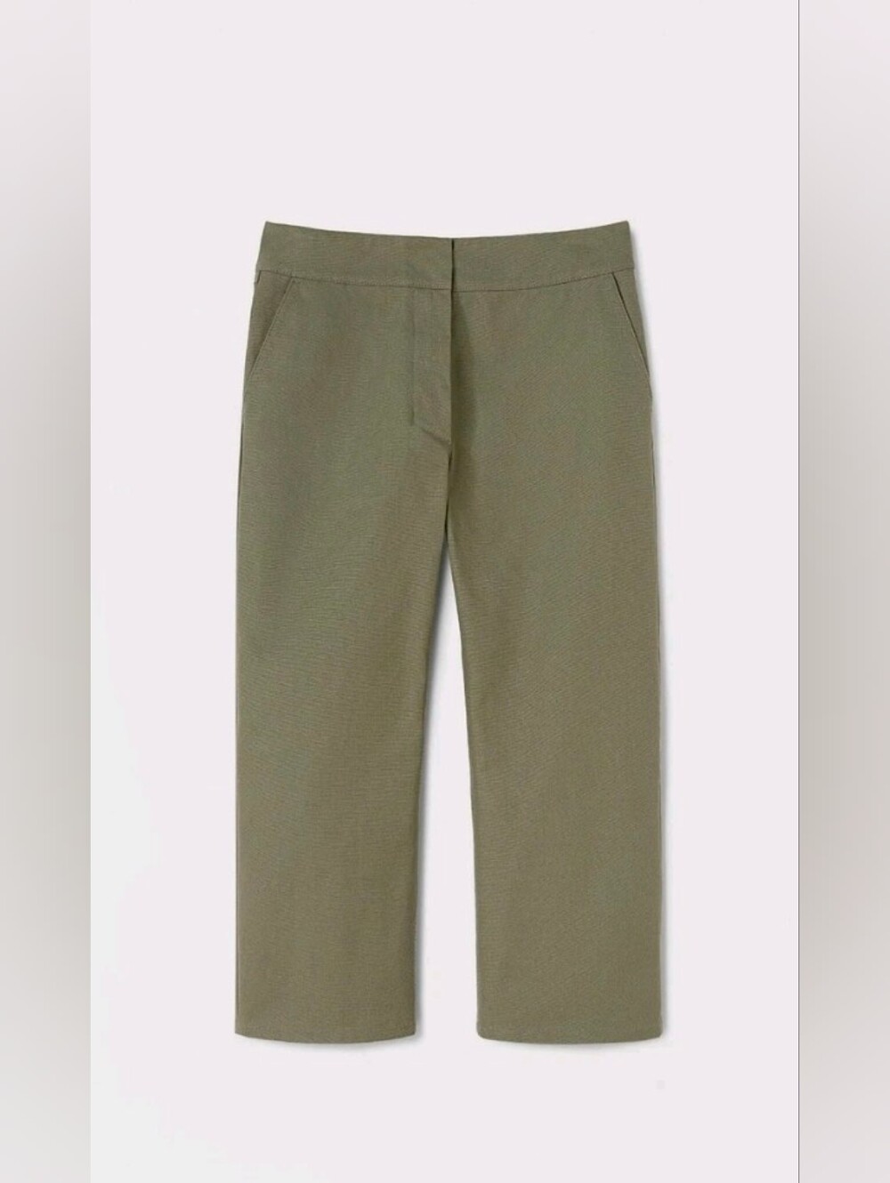 JIL SANDER Olive Cropped Straight Leg Trousers Cotton Pants SZ 6 IT42